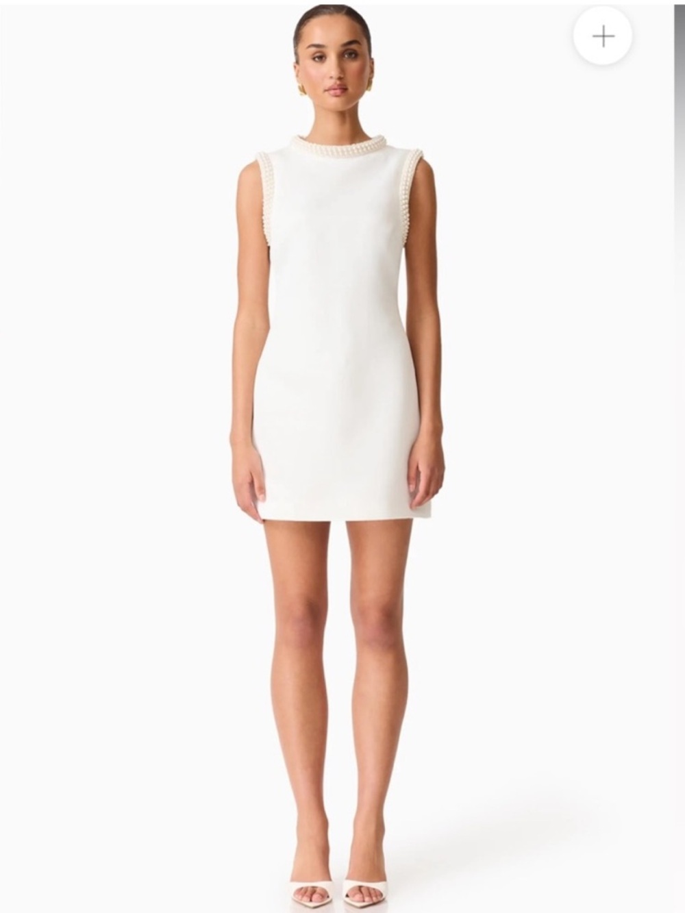 elliatt sia white pearl detail high neckline satin shift mini dress size large - Picture 13 of 13